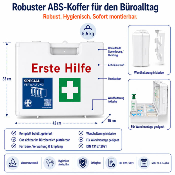 Erste-Hilfe-Koffer Verwaltung & Büro DIN 13157 - weiß