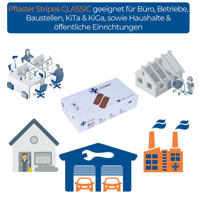 Pflaster Strips CLASSIC – wasserfest & hautfreundlich - 100 Stück in beige – ideal für Schnitt- & Schürfwunden - geeignet für Schule, Betriebe, Kita, Kiga, öffentliche Einrichtungen, Haushalt