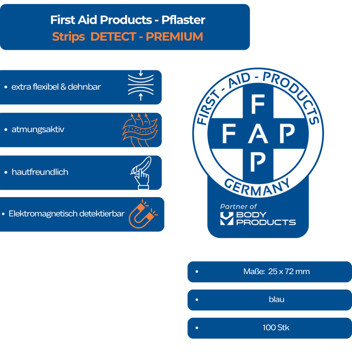 Pflaster Strips DETECT flexibel & detektierbar - ideal für Gastronomie - 100 Stück