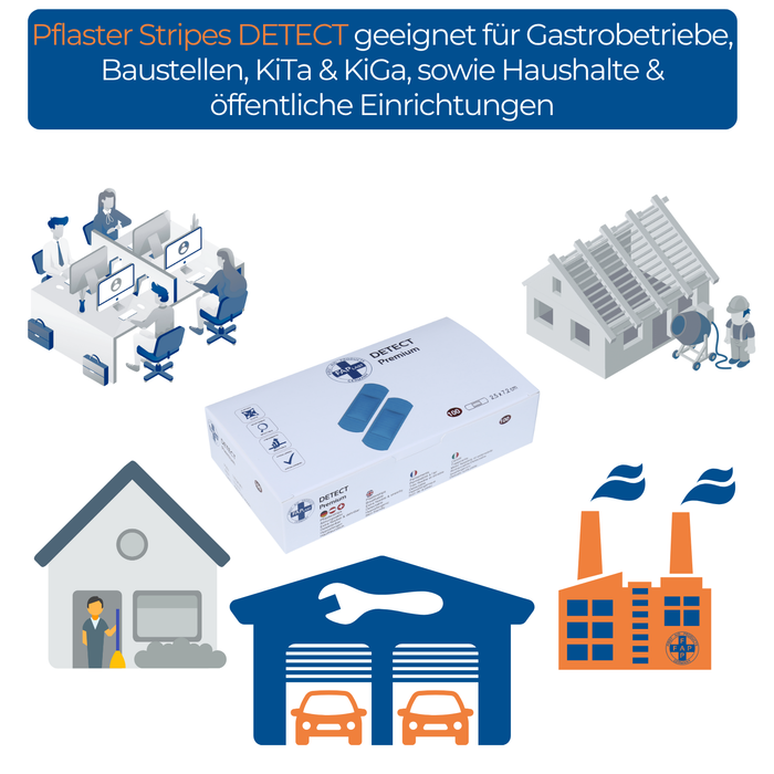 Pflaster Strips DETECT flexibel & detektierbar - ideal für Gastronomie - 100 Stück