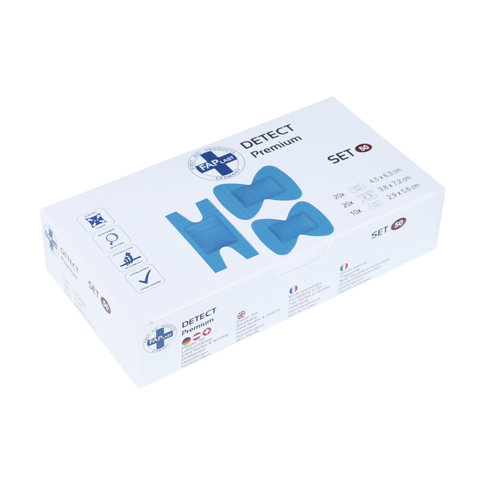 Pflaster-Set DETECT – extra flexibel & detektierbar – für Gastronomie, Fingergelenk & Fingerkuppe – 50 Stück – blau