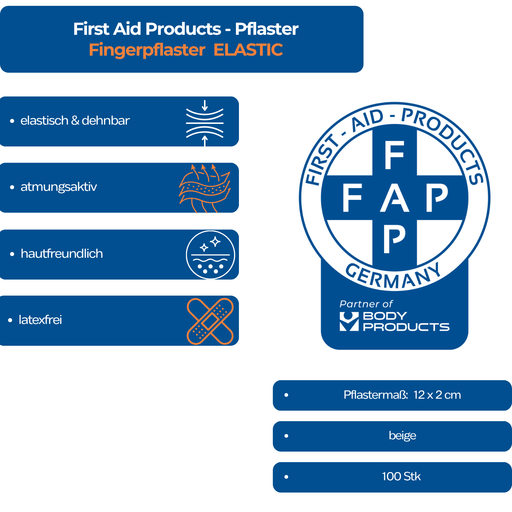 Fingerpflaster ELASTIC – atmungsaktiv, elastisch & hypoallergen – für Fingerwunden – 100 Stück - Produkteigenschaften