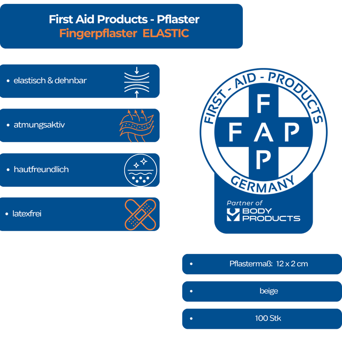 Fingerpflaster ELASTIC – atmungsaktiv, elastisch & hypoallergen – für Fingerwunden – 100 Stück - Produkteigenschaften