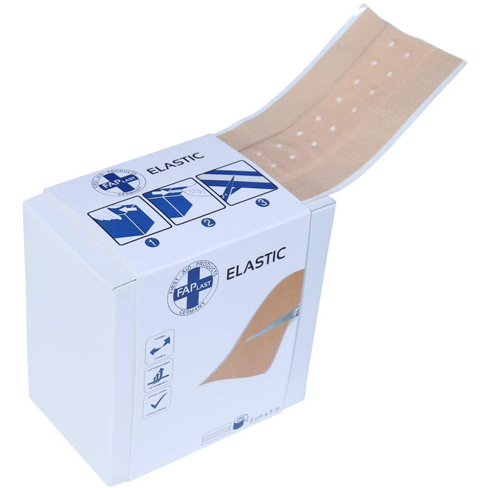 Wundschnellverband ELASTIC – elastisches Textilpflaster – hautfreundlich & hypoallergen – luftdurchlässig – beige – 1 Rolle (6 cm × 5 m)