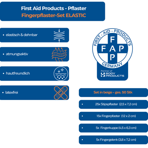 Fingerpflaster-Set ELASTIC - für Gelenk, Kuppen & Strips - 50 Stück - Key Facts