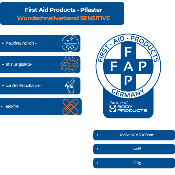 Wundschnellverband SENSITIVE - latexfrei - Wundpflaster (6 cm x 5 m) - Key FActs