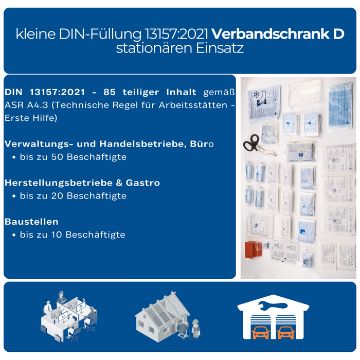 Verbandschrank D mit DIN 13157 Füllung (85-teilig) - Metall mit Gummidichtung - 48,5x40x15 cm