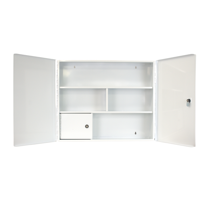 Verbandschrank G, leer – zweitürig - Metall – Weiß – DIN 13157 & 13169 - FAP First Aid Products - Innenansicht