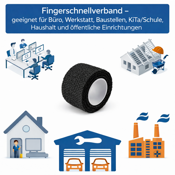 Finger-Schnellverband schwarz - elastisch , selbsthaftend (kohäsiv), wasserfest – 2,5 cm × 5 m