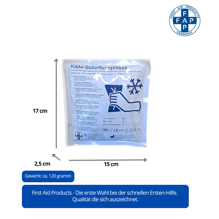 Kälte-Sofort-Kompresse – schnelle Kühlung bei Verletzungen – Einweg – 15×17 cm