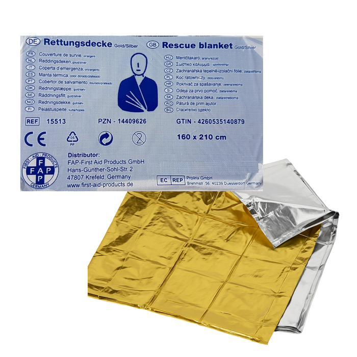 Erste Hilfe Rettungsdecke 160 x 210 cm – Gold/Silber