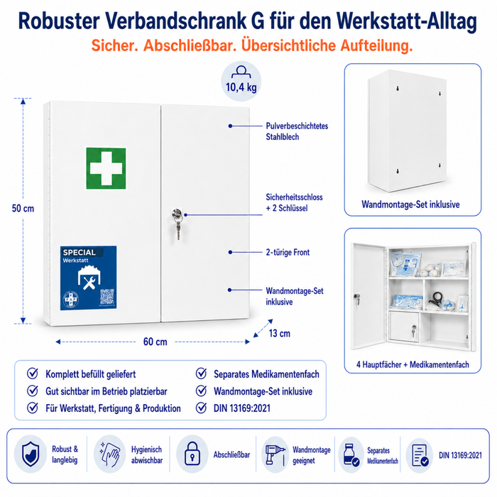 Erste-Hilfe-Schrank Werkstatt DIN 13169 - zweitürig