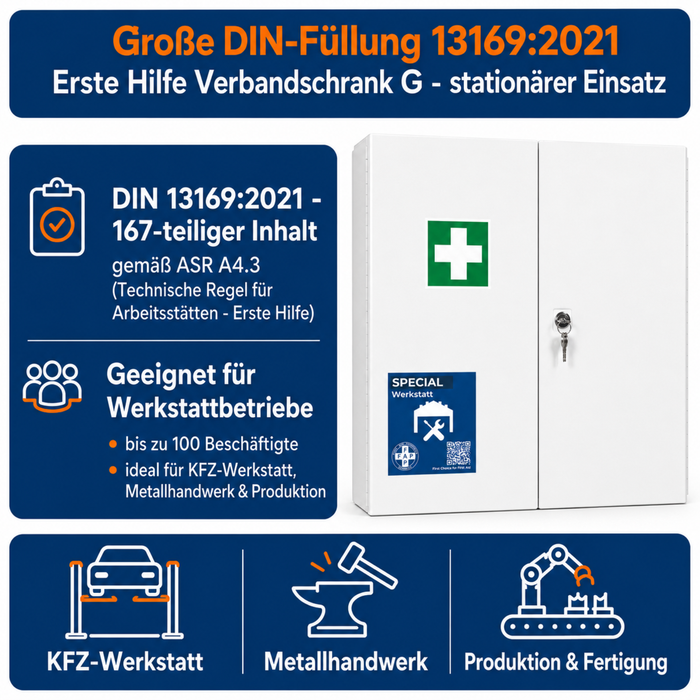 Erste-Hilfe-Schrank Werkstatt DIN 13169 - zweitürig