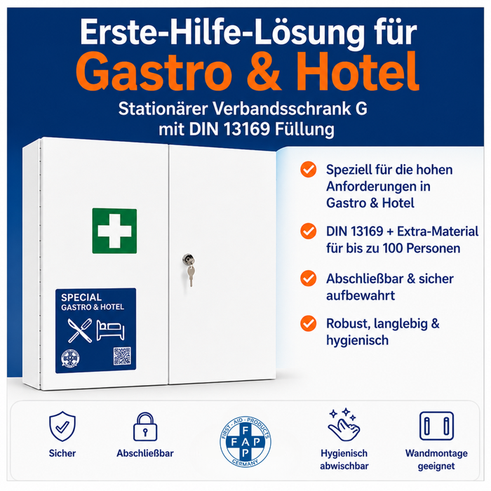 Erste-Hilfe-Schrank Gastronomie & Hotel DIN 13169 - zweitürig