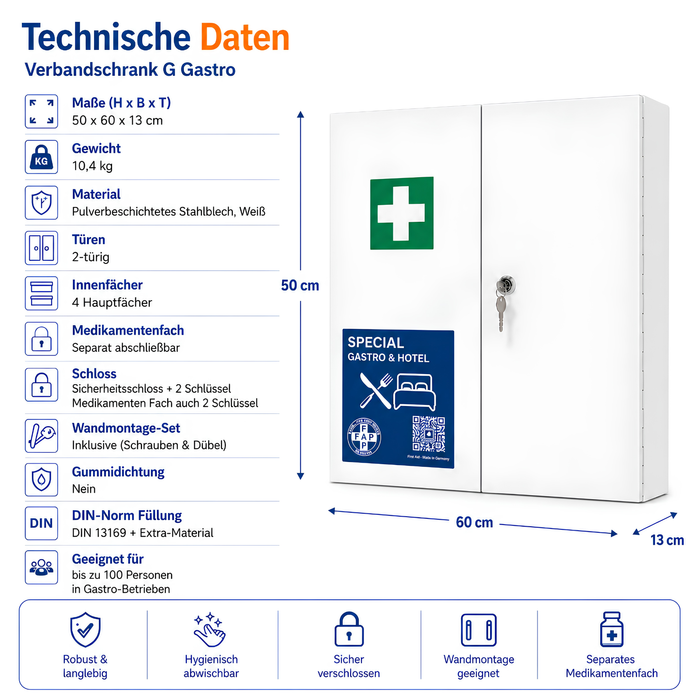 Erste-Hilfe-Schrank Gastronomie & Hotel DIN 13169 - zweitürig