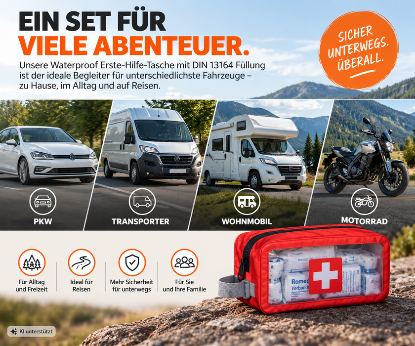 KFZ Erste-Hilfe-Tasche Waterproof mit DIN 13164 Füllung für PKW