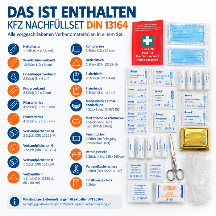 KFZ Nachfüllset DIN 13164 für Verbandkasten & PKW