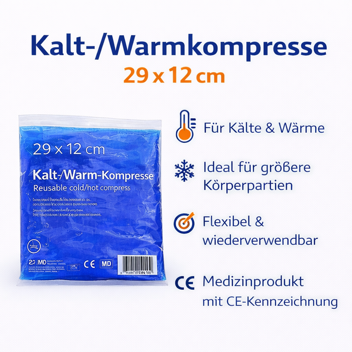Kalt-Warm Mehrfachkompressen blau - 10er Pack, 29 × 12 cm - Schmale Kühl- & Wärmekompresse für längliche Körperpartien