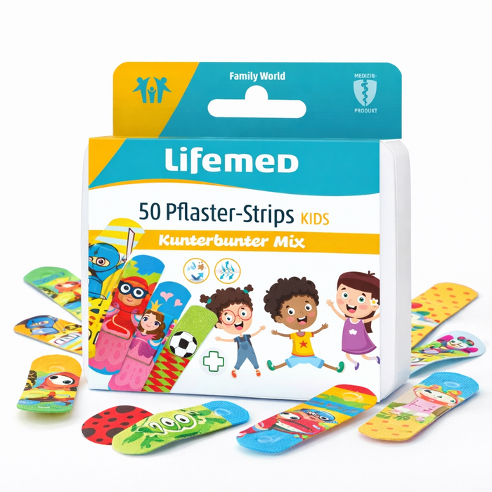 Kinderpflaster Kunterbunter Mix - Pflasterstrips 6 x 1,7 cm - 50 Stück - latexfrei, atmungsaktiv, wasser- und schmutzabweisend