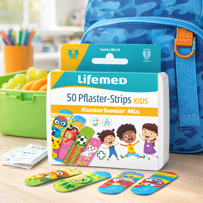 Kinderpflaster Kunterbunter Mix - Pflasterstrips 6 x 1,7 cm - 50 Stück - latexfrei, atmungsaktiv, wasser- und schmutzabweisend