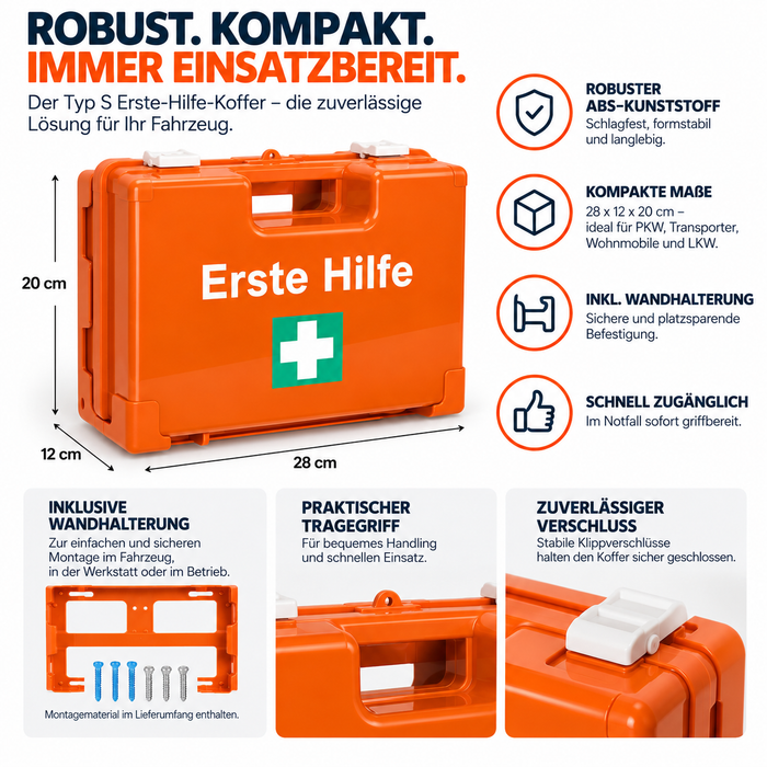 KFZ Erste-Hilfe-Koffer Typ S mit DIN 13164 für PKW oder LKW