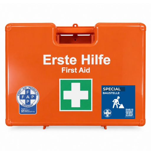 Koffer Baustelle Branche orange mit DIN 13157 und Zusatzprodukten