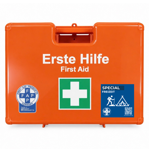 Koffer Freizeit Branche orange mit DIN 13157 und Zusatzprodukten