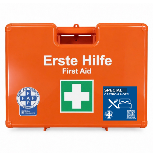Koffer Gastronomie und Hotel Branche orange mit DIN 13157 und Zusatzprodukten