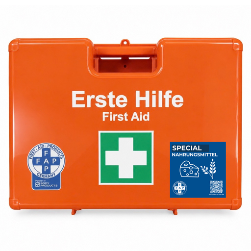Koffer Nahrungsmittel und Lebensmittelverarbeitung Branche orange mit DIN 13157 und Zusatzprodukten