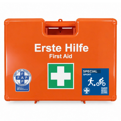 Koffer Sport Branche orange mit DIN 13157 und Zusatzprodukten