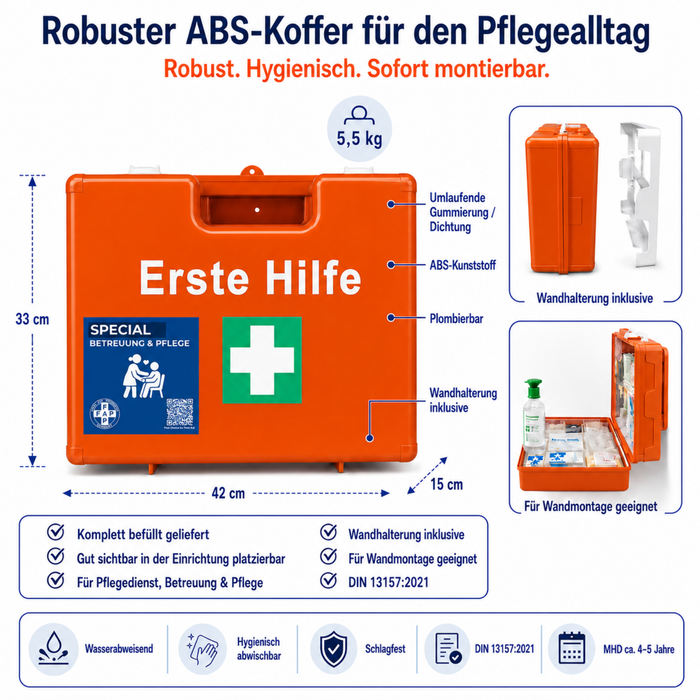 Erste-Hilfe-Koffer Betreuung & Pflegedienst DIN 13157 - orange