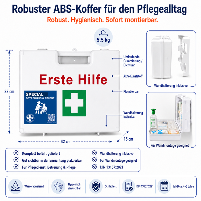 Erste-Hilfe-Koffer Betreuung & Pflegedienst DIN 13157 - weiß