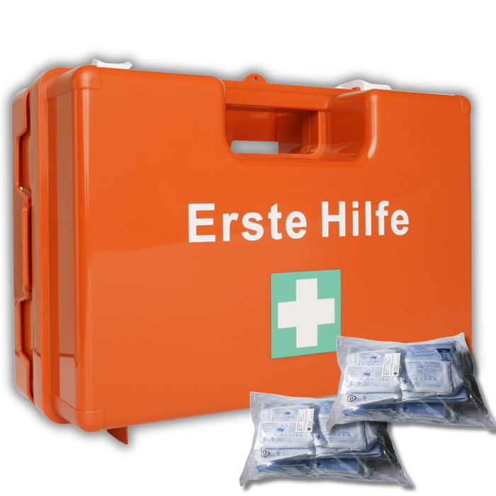 Erste-Hilfe-Koffer LARGE inkl. DIN 13169 Füllung - orange - robust & wasserfest - 42x15x33 cm