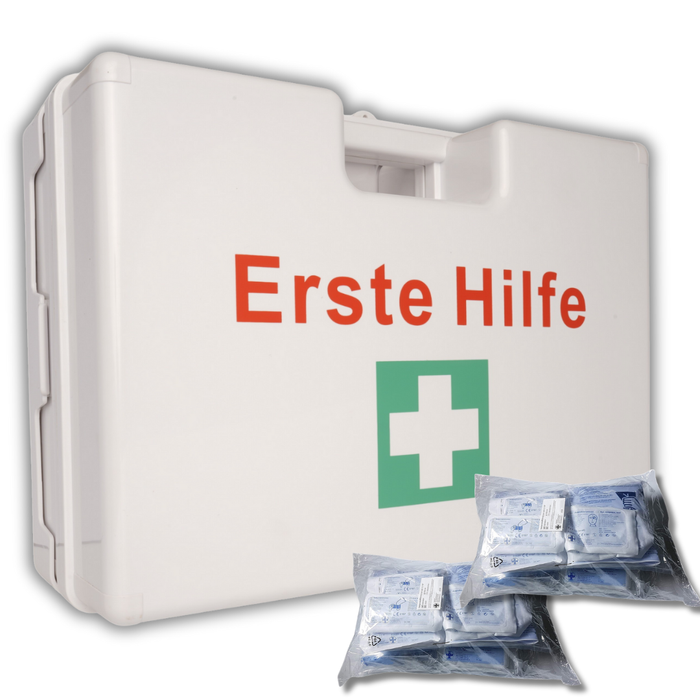 Erste-Hilfe-Koffer LARGE inkl. DIN 13169 - weiß – mit Halterung & Schrauben - 42x15x33 cm