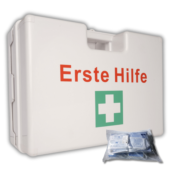 Erste-Hilfe-Koffer LARGE inkl. DIN 13157 Füllung - weiß - mit Halterung & Schrauben - 42x15x33 cm