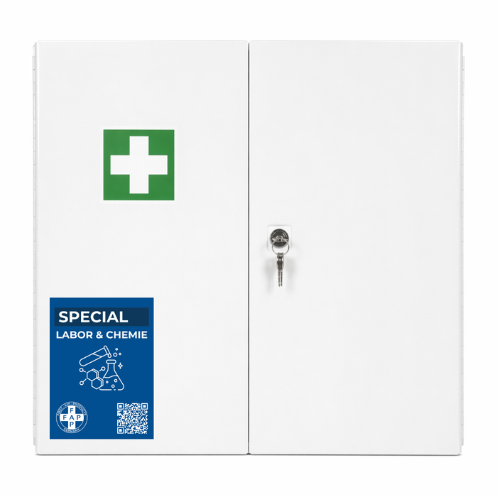Erste-Hilfe-Schrank Labor & Chemie DIN 13169 - zweitürig