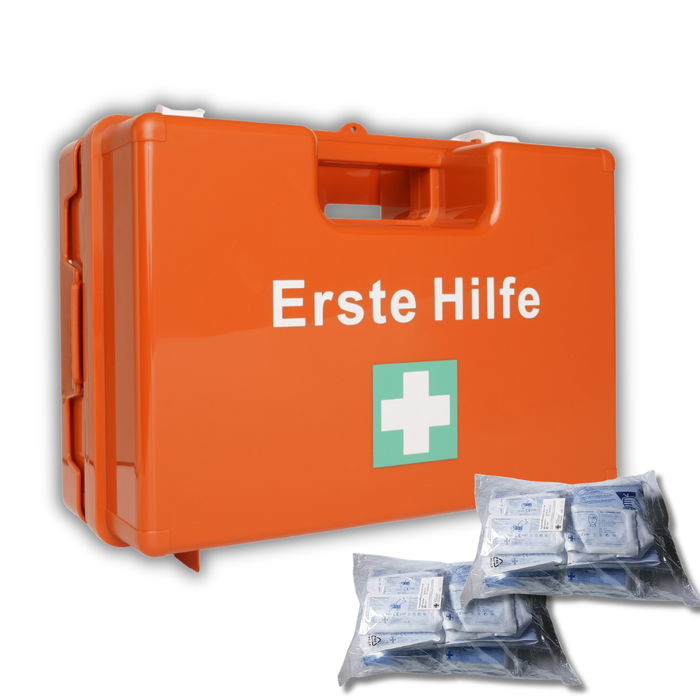 Erste-Hilfe-Koffer MEDIUM inkl. DIN 13169 Füllung - orange - mit Wandhalterung & Schrauben - 34x12x24 cm