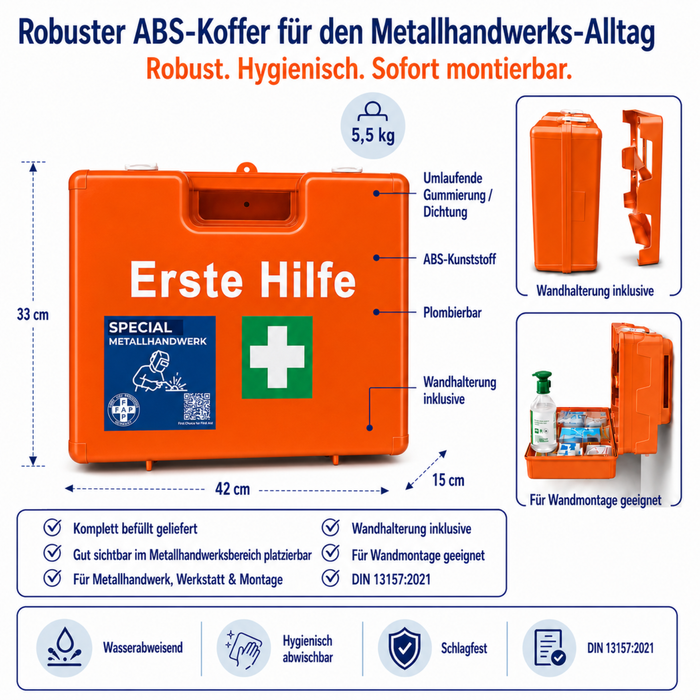 Erste-Hilfe-Koffer Metallhandwerk DIN 13157 - orange