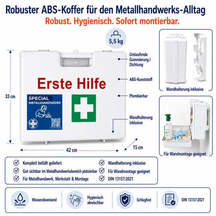 Erste-Hilfe-Koffer Metallhandwerk DIN 13157 - weiß