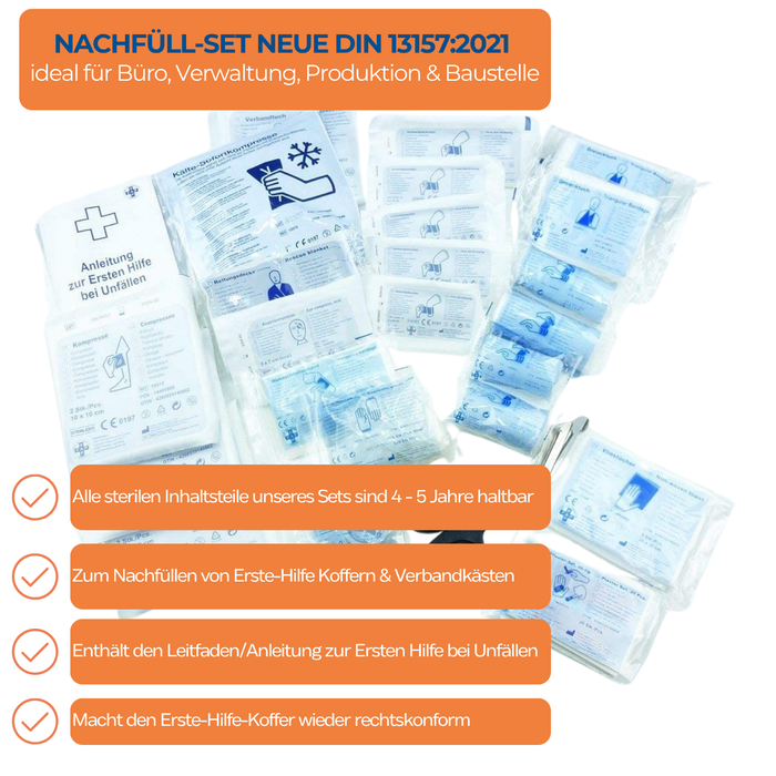 Nachfüllset DIN 13157:2021 (85-teilig) für Erste-Hilfe Koffer & Verbandkasten