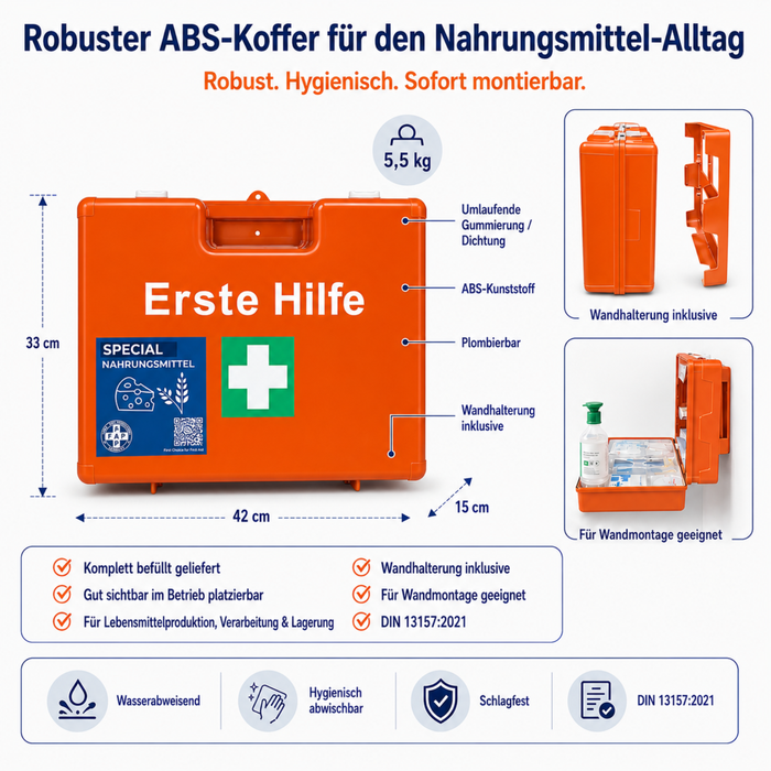 Erste-Hilfe-Koffer Nahrungsmittelverarbeitung DIN 13157 - orange