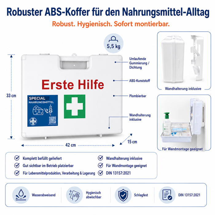 Erste-Hilfe-Koffer Nahrungsmittelverarbeitung DIN 13157 - weiß