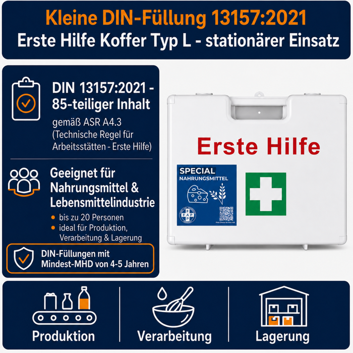 Erste-Hilfe-Koffer Nahrungsmittelverarbeitung DIN 13157 - weiß