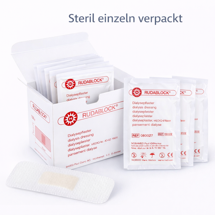 NOBA RUDABLOCK Dialysepflaster / Druckpflaster steril 2,5 x 8,5 cm weiß - einzeln verpackt