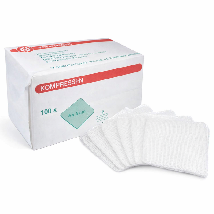 Noba Mullkompressen 12-fach - 100 Stück - Saugfähige Verbandkompressen für Wundversorgung
