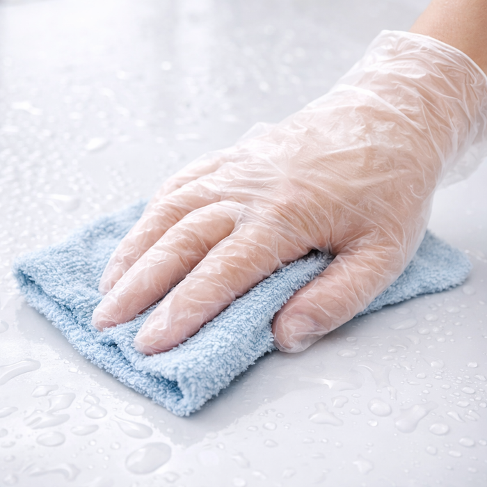 PE Einmalhandschuhe transparent puderfrei - Folienhandschuhe aus Polyethylen, lebensmittelecht, latexfrei - 100 Stück