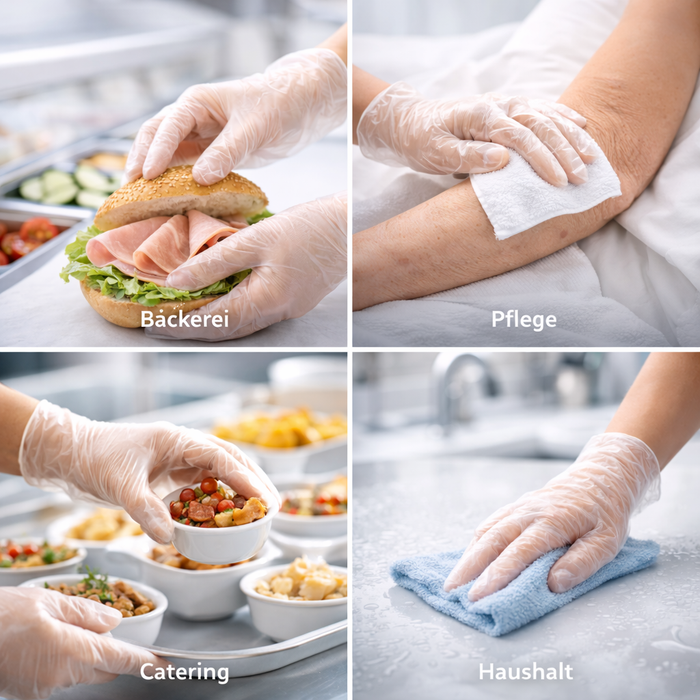 PE Einmalhandschuhe transparent puderfrei - Folienhandschuhe aus Polyethylen, lebensmittelecht, latexfrei - 100 Stück