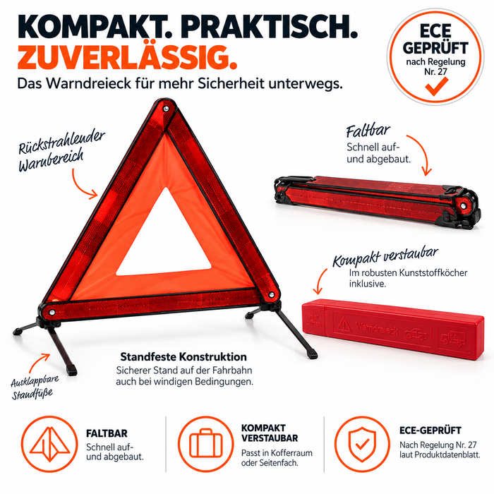 KFZ Warndreieck faltbar im Köcher für Auto & Fuhrpark