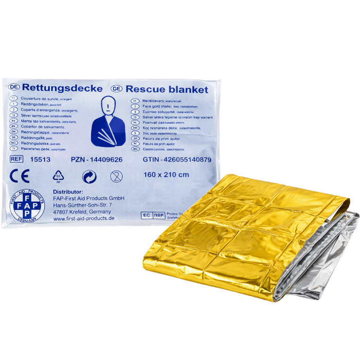 Erste-Hilfe Rettungsdecke 160 x 210 cm – Gold/Silber