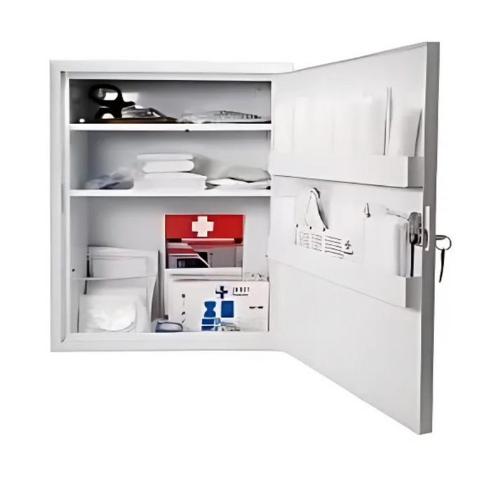 Medizinschrank - geeignet für DIN 13 157 und 13 169 - Metall (leer), mit 3 Fächern (2 verstellbar)